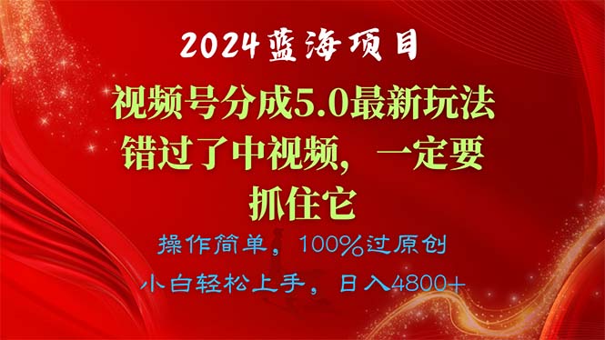 2024蓝海项目，视频号分成计划5.0最新玩法，错过了中视频，一定要抓住它-侠客资源