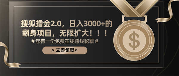 搜狐撸金2.0日入3000+，可无限扩大的翻身项目-侠客资源