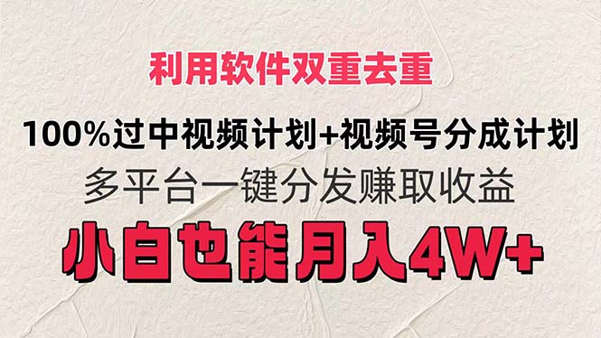 利用软件双重去重，100%过中视频+视频号分成计划小白也可以月入4W+-侠客资源