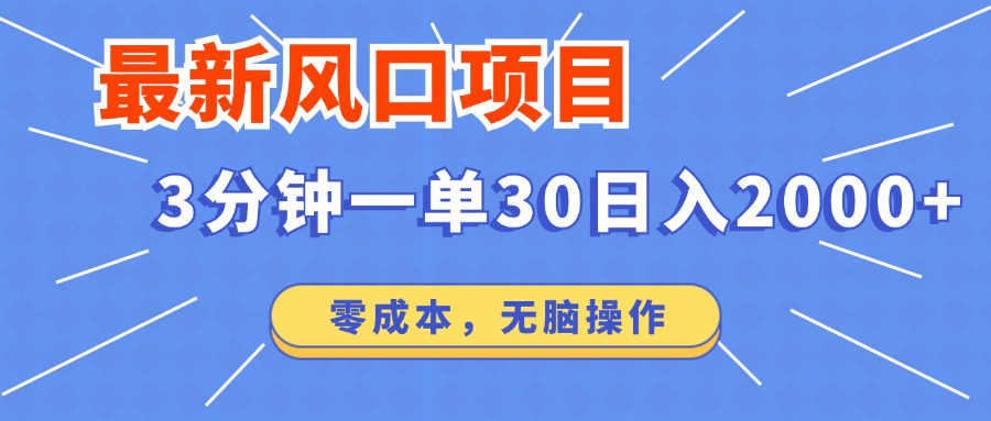 最新风口项目操作，3分钟一单30。日入2000左右，零成本，无脑操作-侠客资源