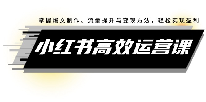 小红书高效运营课：掌握爆文制作、流量提升与变现方法，轻松实现盈利-侠客资源