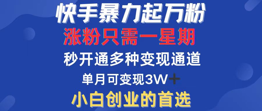 快手暴力起万粉，涨粉只需一星期，多种变现模式，直接秒开万合，小白创业的首先，单月变现几万➕-侠客资源