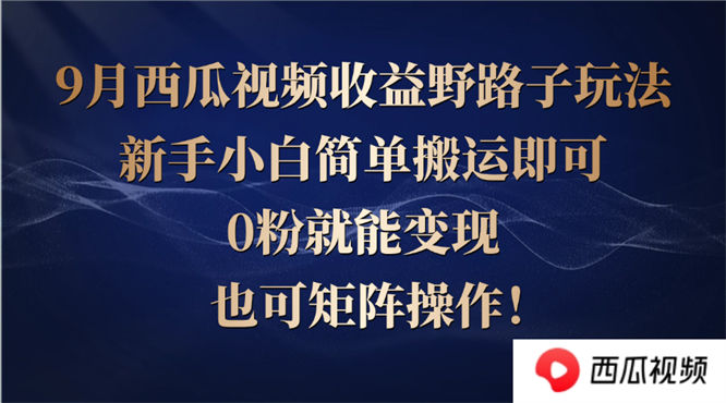 西瓜视频收益野路子玩法，新手小白简单搬运即可，0粉就能变现，也可矩阵操作！-侠客资源