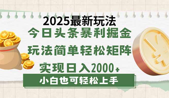 今日头条2025最新玩法,思路简单,复制粘贴,轻松实现矩阵日入2000+-侠客资源