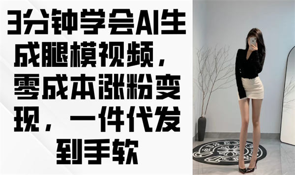 3分钟学会AI生成腿模视频，零成本涨粉变现，一件代发到手软-侠客资源