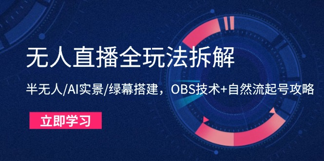 无人直播全玩法大揭秘：半无人/AI实景/绿幕搭建秘籍，OBS技术+自然流起号狂飙攻略-侠客资源