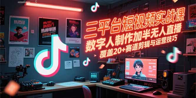 三平台短视频实战秘籍：数字人制作+半无人直播，20 +赛道剪辑运营轻松拿捏-侠客资源