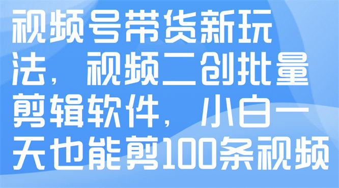 视频号带货新玩法，视频二创批量剪辑软件，小白一天也能剪100条视频-侠客资源