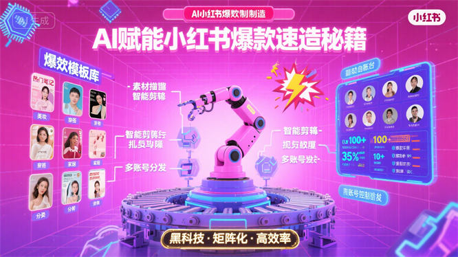 AI赋能小红书爆款速造秘籍：全自动剪辑去重黑科技，矩阵账号轻松日发百条-侠客资源