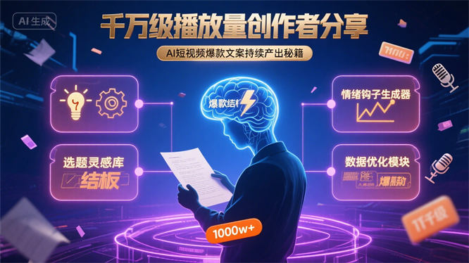 千万级播放量创作者疯狂分享：AI短视频爆款文案持续产出的完整秘籍-侠客资源
