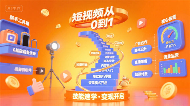 短视频从0到1：内容创作技能速学，轻松开启变现成功路！-侠客资源