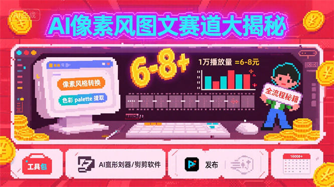 AI像素风图文赛道大揭秘：全流程制作秘籍，播放量1万轻松赚6 - 8块！-侠客资源