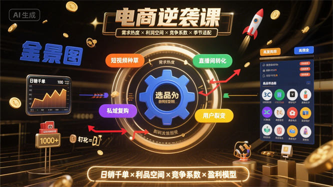电商逆袭课：揭秘日销千单的选品公式+自然流裂变玩法，打造可持续盈利模型-侠客资源