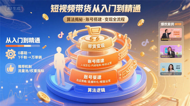 短视频带货从入门到精通：揭秘算法、账号搭建与带货变现全流程-侠客资源
