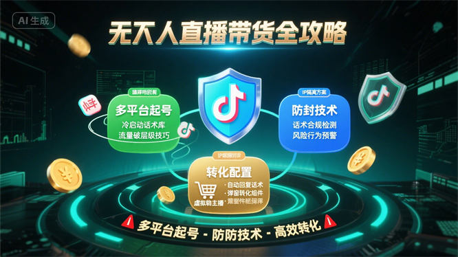 无人直播带货全攻略：多平台起号秘籍+防封技术+高效转化配置-侠客资源