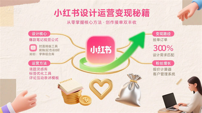 小红书设计运营变现秘籍：从零掌握核心方法，轻松实现创作接单双丰收！-侠客资源