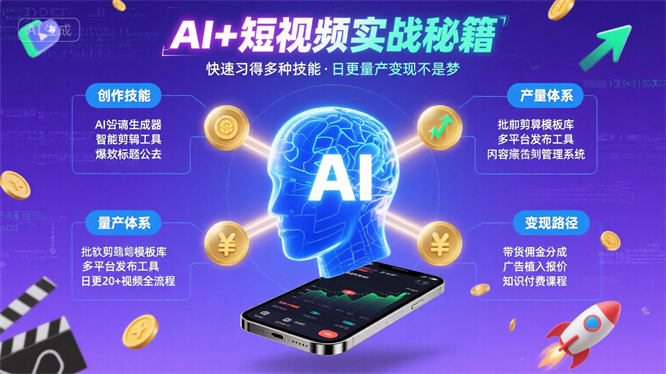 AI+短视频实战秘籍,快速习得多种技能,日更量产变现不是梦!-侠客资源