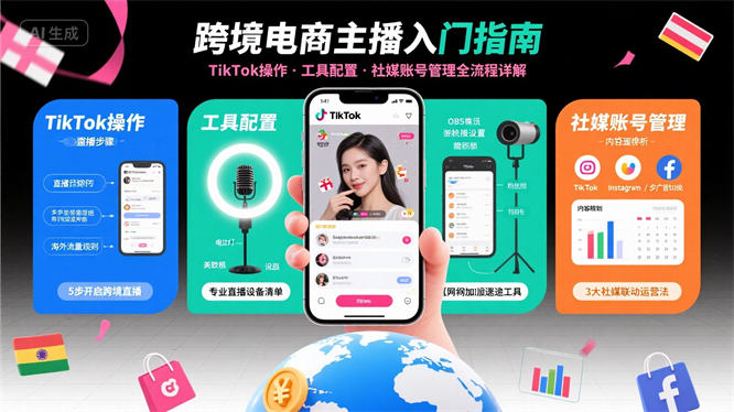 跨境电商主播入门指南：TikTok操作、工具配置及社媒账号管理全流程详解-侠客资源
