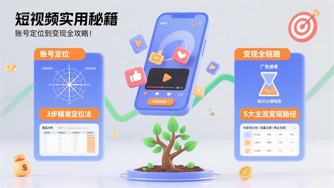 短视频实用秘籍：账号定位到变现全攻略！-侠客资源