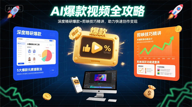 AI爆款视频全攻略：深度精研爆款+剪映技巧精讲，助力快速创作变现-侠客资源