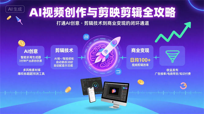 AI视频创作与剪映剪辑全攻略：打通AI创意、剪辑技术到商业变现的闭环通道-侠客资源