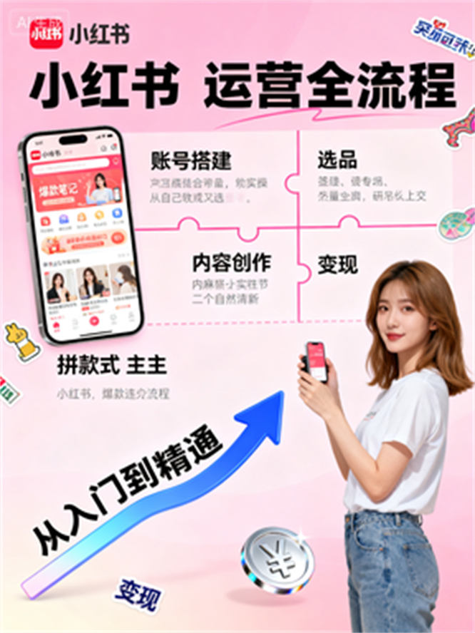 小红薯从入门到精通：全流程实操指南，涵盖账号搭建、选品策略、内容创作与运营变现-侠客资源