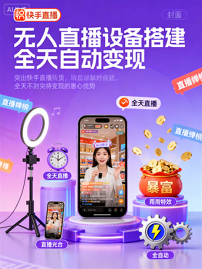 块手全自动无人直播暴富秘籍：设备搭建速成，24小时自动带货-侠客资源