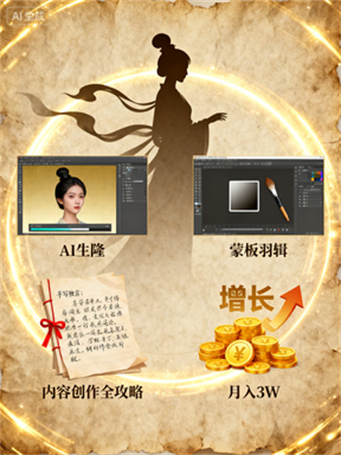 历史女性人物创作秘籍大公开：独白文案、AI克隆、蒙版剪辑揭秘副业月入3w之路！-侠客资源