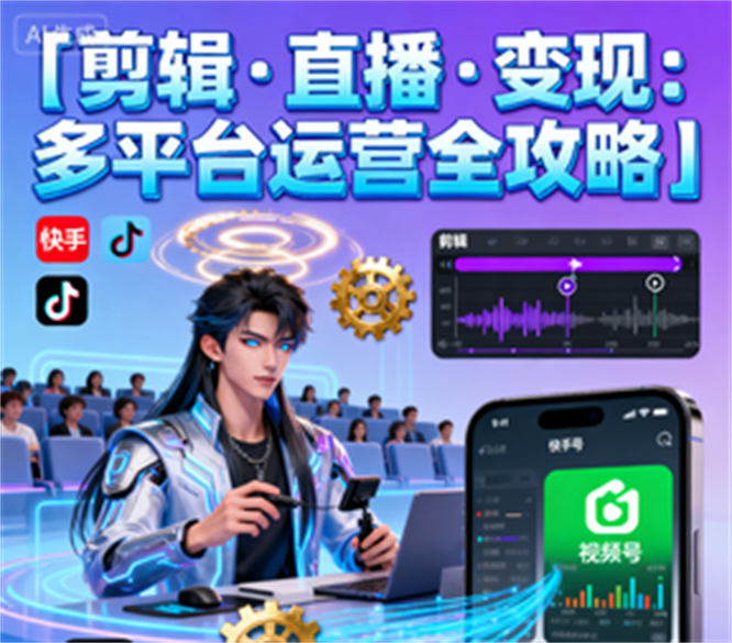 视频号/快手/抖音三大平台剪辑运营秘籍全攻略,数字人直播+变现全流程-侠客资源