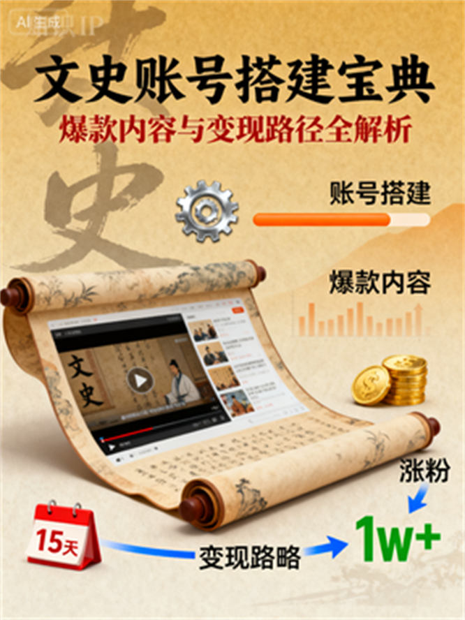 文史短视频IP全攻略，账号搭建、爆款内容制作及变现策略，15天涨粉1万+-侠客资源