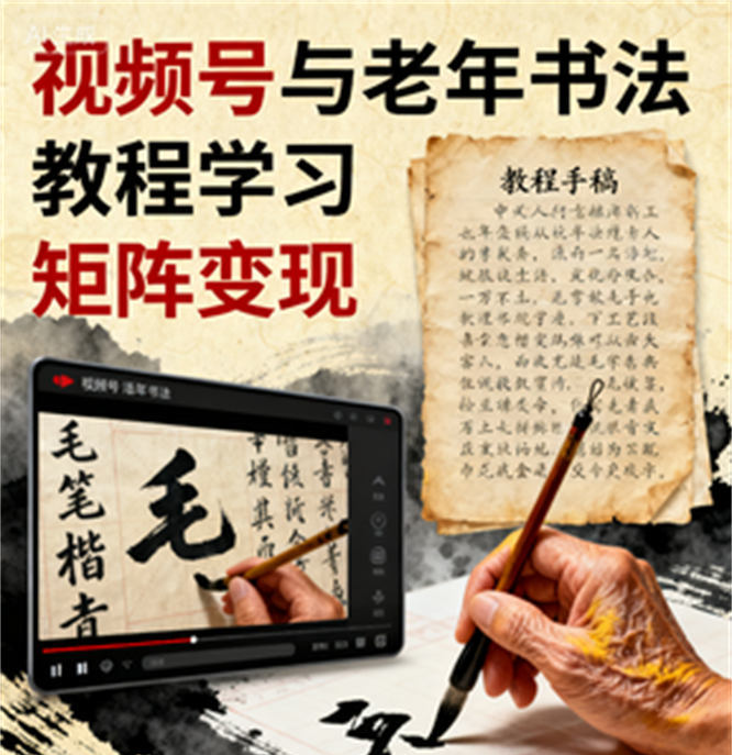 视频号中老年书法视频文字教程大公开！轻松搞定书法视频号矩阵变现-侠客资源