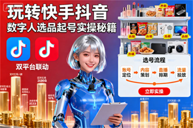 直播全流程秘籍：玩转快手抖音，涵盖数字人、选品、起号实操-侠客资源