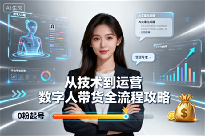 AI数字人电商带贷全攻略：克隆技术+文案驱动，矩阵运营助力，0粉起号快速变现-侠客资源