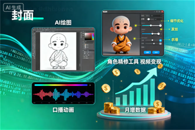 “AI绘图+角色精修+口播动画”从生成小和尚到制作开口说话视频，月增收上万-侠客资源