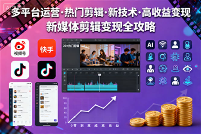 视频号、快手、抖音运营秘籍：20+热门剪辑+新技术，从零开启高收益变现-侠客资源
