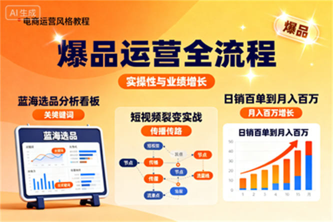 日销百单到月入百万：爆品运营全攻略，从蓝海选品到短视频裂变实战-侠客资源