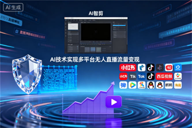 无人直播全攻略：AI智剪防检测+多平台矩阵流量暴增-侠客资源