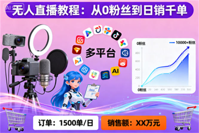 多平台通用！无人直播新玩法，0粉丝起步日销千单稳定直播-侠客资源