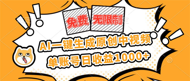 免费无限制，AI一键生成原创中视频，单账号日收益1000+-侠客资源