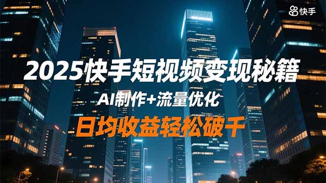 快手短视频变现秘籍，AI制作+流量优化，日均收益轻松破千-侠客资源