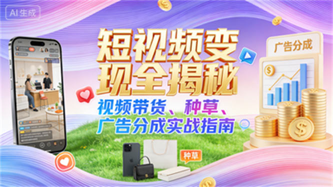 短视频变现全揭秘：视频带货、种草、广告分成指南-侠客资源