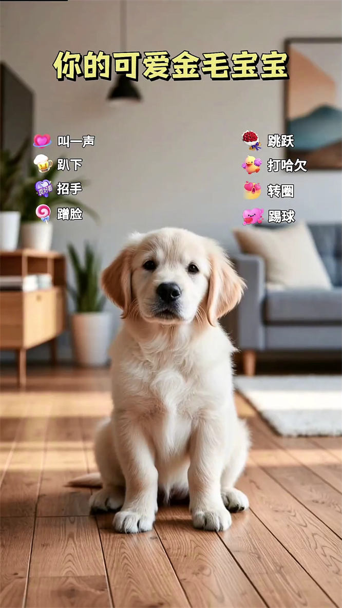 ai金毛宝宝宠物无人直播，根据礼物做动作，无需出镜，热度不错，人气礼物嘎嘎猛-32互游