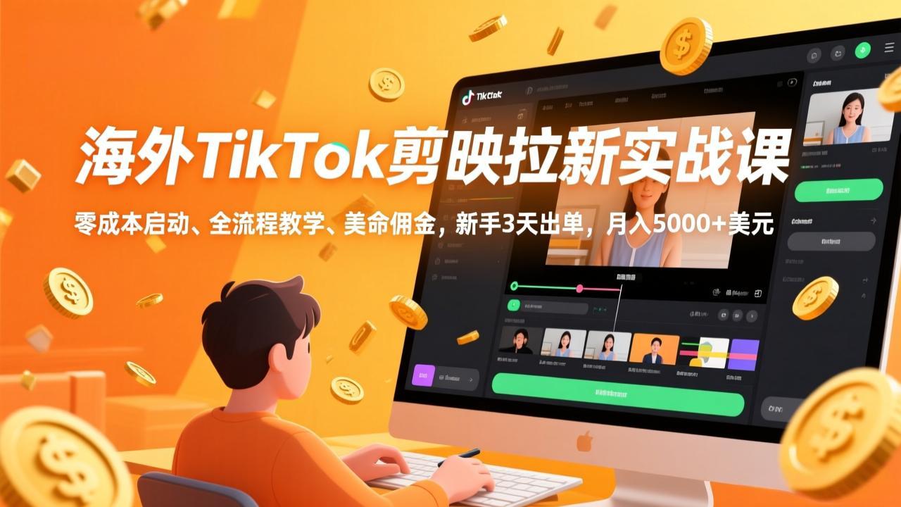 海外TikTok剪映拉新玩法揭秘,零成本启动、全流程、美金佣金,新手3天出单,月入5000+美元-侠客资源
