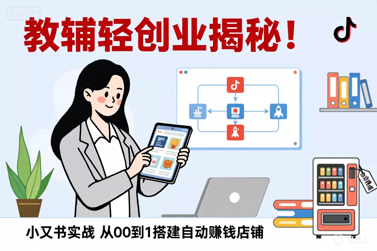 教辅轻创业揭秘！小红书实战，从0到1搭建自动赚钱店铺-侠客资源