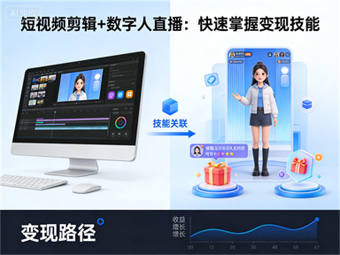 短视频剪辑+数字人直播：快速掌握变现技能-侠客资源