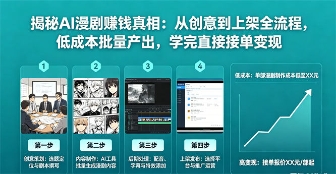 揭秘AI漫剧赚钱真相：从创意到上架全流程，低成本批量产出，学完直接接单变现-侠客资源