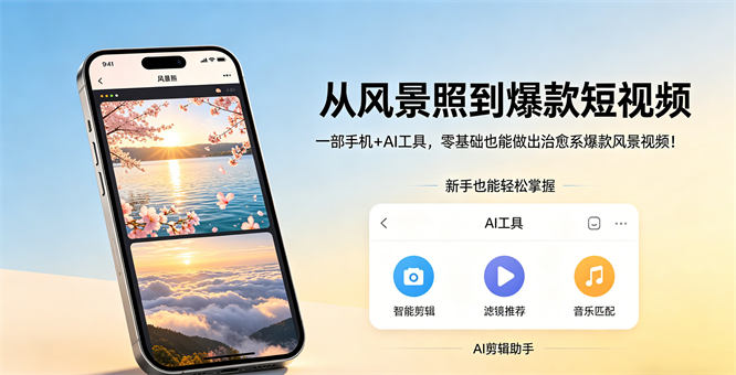 从风景照到爆款短视频，一部手机+AI工具，零基础也能做出治愈系爆款风景视频！-侠客资源