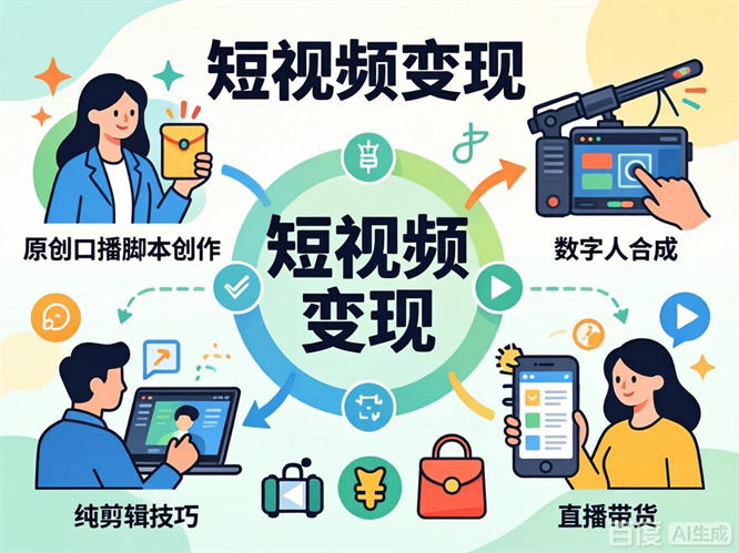 原创口播/数字人/纯剪辑/直播：5分钟出一个作品，短视频变现方式-侠客资源