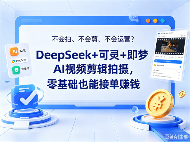 不会拍、不会剪、不会运营？DeepSeek+可灵+即梦AI视频剪辑拍摄，零基础也能接单赚钱-侠客资源