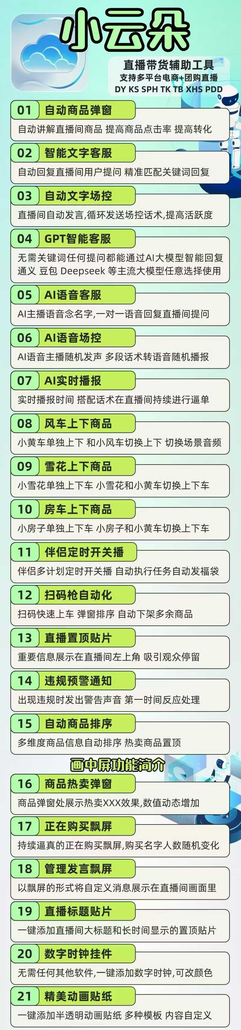 小云朵直播辅助工具｜覆盖商品运营、客服互动、场控氛围、多车切换的全链路直播自动化方案-32互游